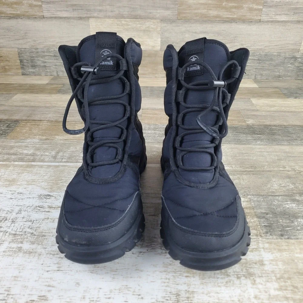 Kamik Snowdon Womens Winter Boots Sz 9 Black Waterproof Fleece Lined Lace Up